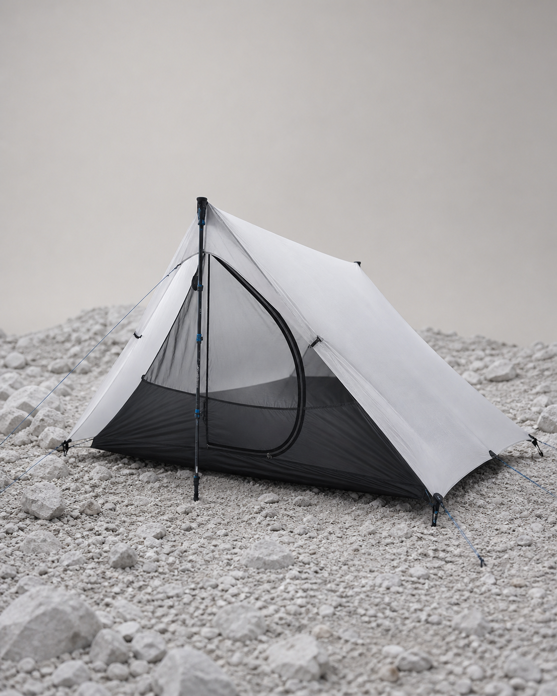 Sample white one-person tent